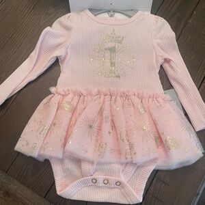 Disney Baby Pink Long Sleeve Baby dress #1 with crown headpiece. New with Tag